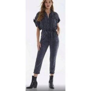 YFB Young Fabulous & Broke Navy Blue Short-Sleeve Aviator Utility Jumpsuit S NWT